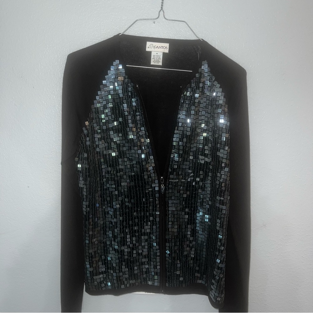 Vintage Gantos Elegant Black Sequin Women's Blazer Size Medium